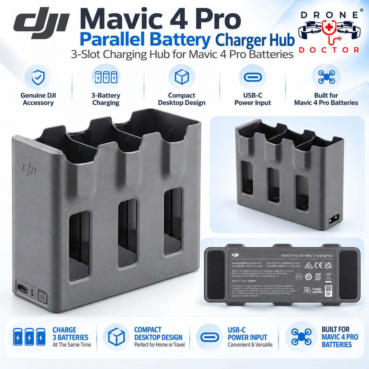 DJI Mavic 4 Pro Parallel Battery Charger Hub – Genuine DJI Accessory